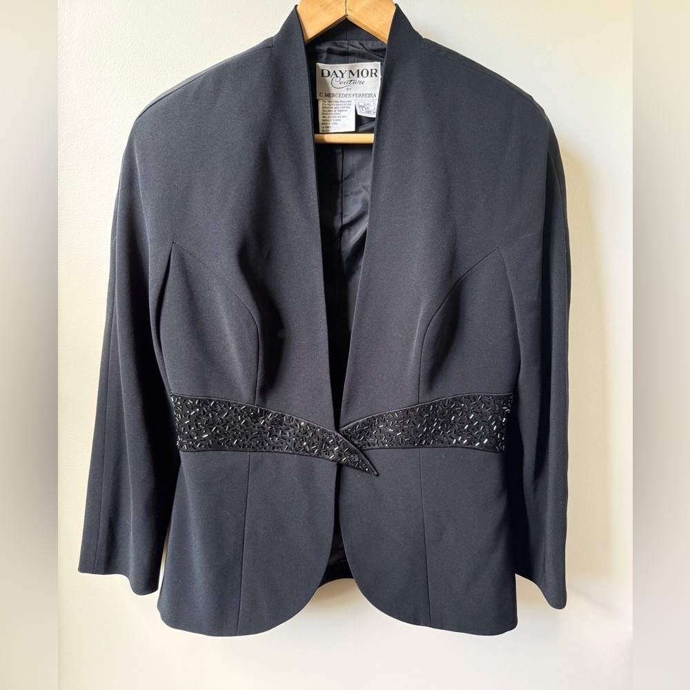DAYMOR‎ COUTURE MERCEDES FERREIRA Beaded Jacket Formal Old Money Elegant Black 6